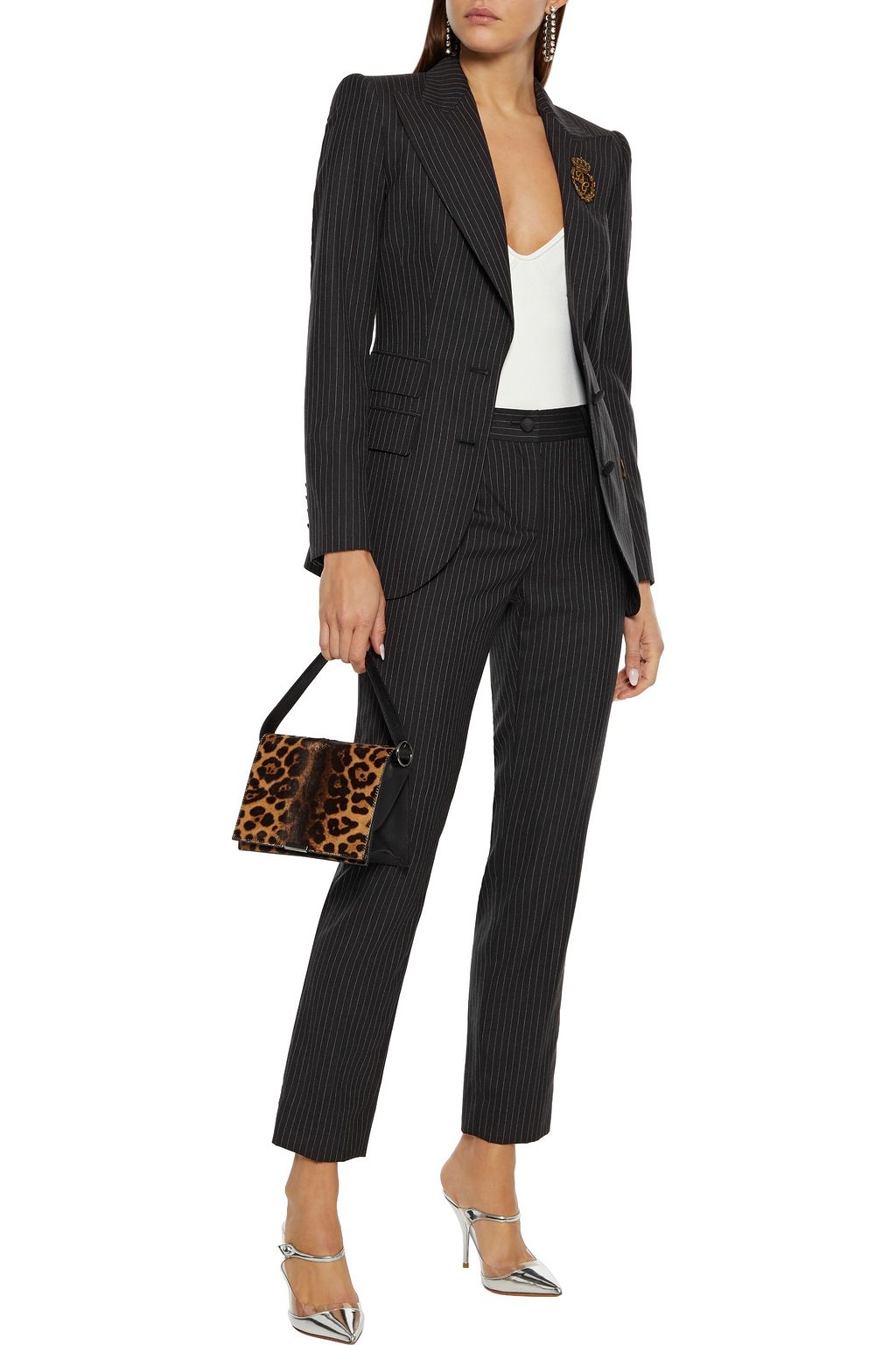 DOLCE&GABBANA Appliquéd pinstriped wool blazer