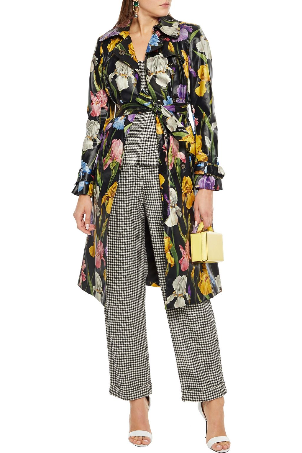 DOLCE&GABBANA Floral-print vinyl trench coat