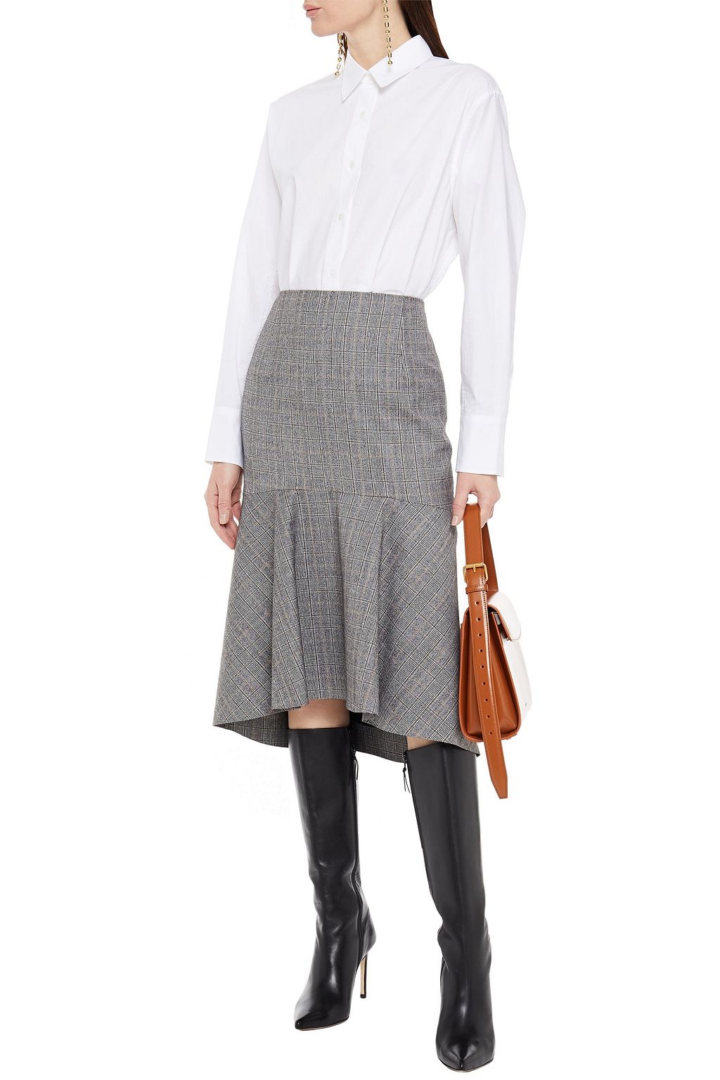 BALENCIAGA Fluted Prince of Wales checked wool-tweed skirt