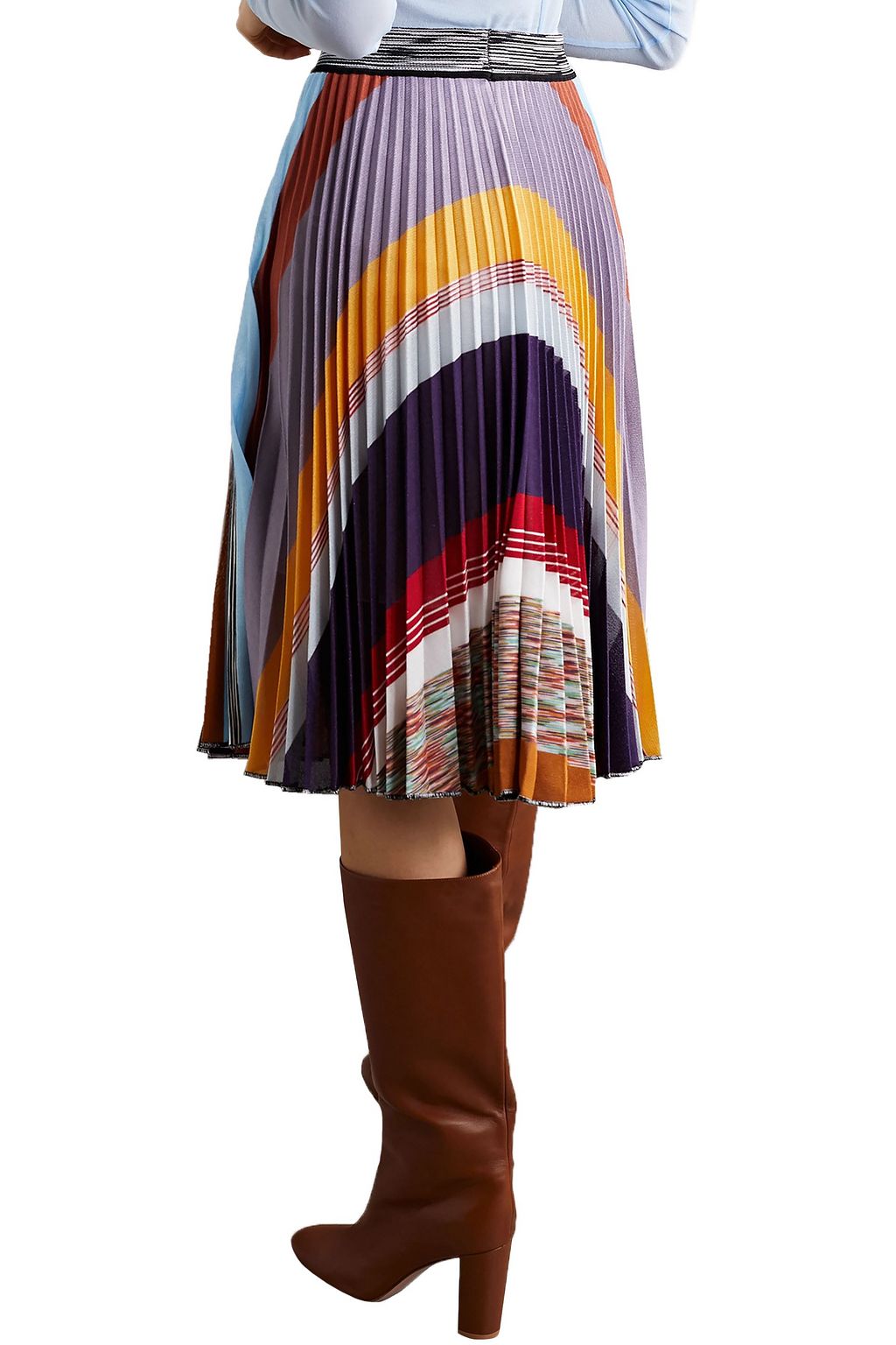 MISSONI Pleated striped crochet-knit skirt