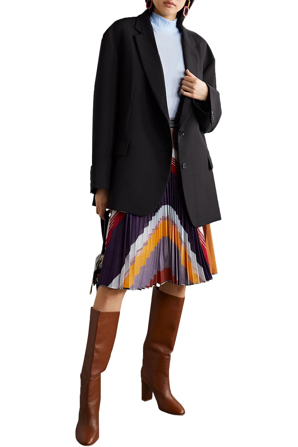MISSONI Pleated striped crochet-knit skirt