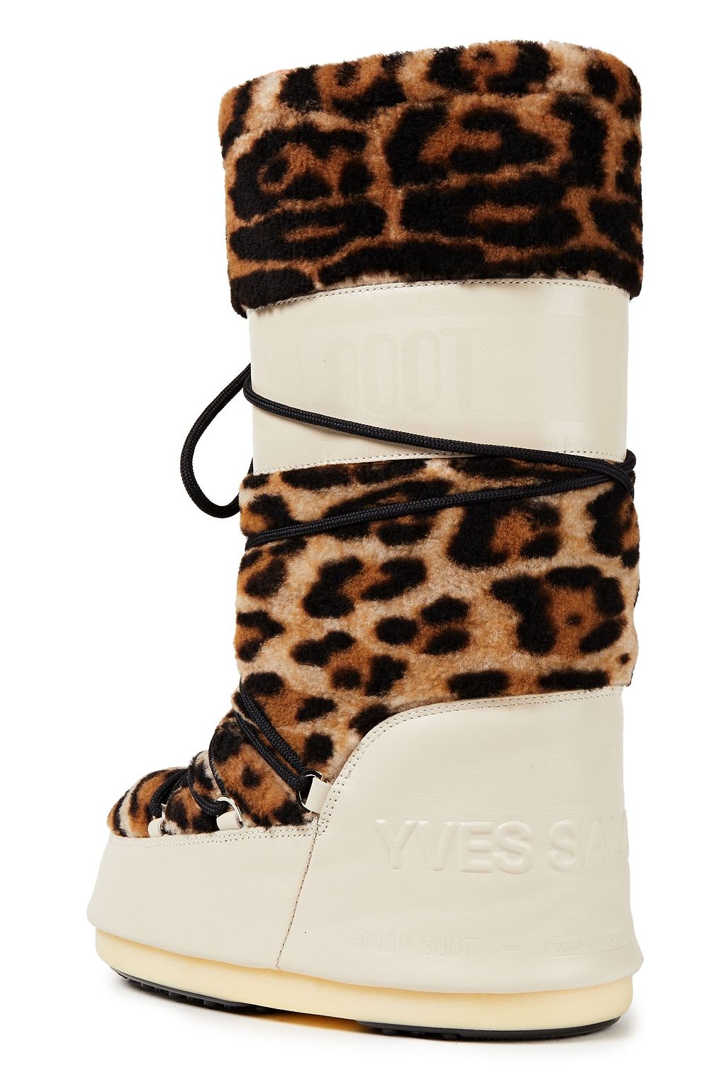 YVES SALOMON X MOON BOOT Lace-up leopard-print shearling and leather snow boots