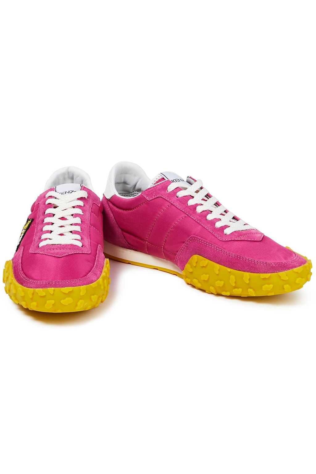 KENZO Leather-trimmed appliquéd suede and shell sneakers