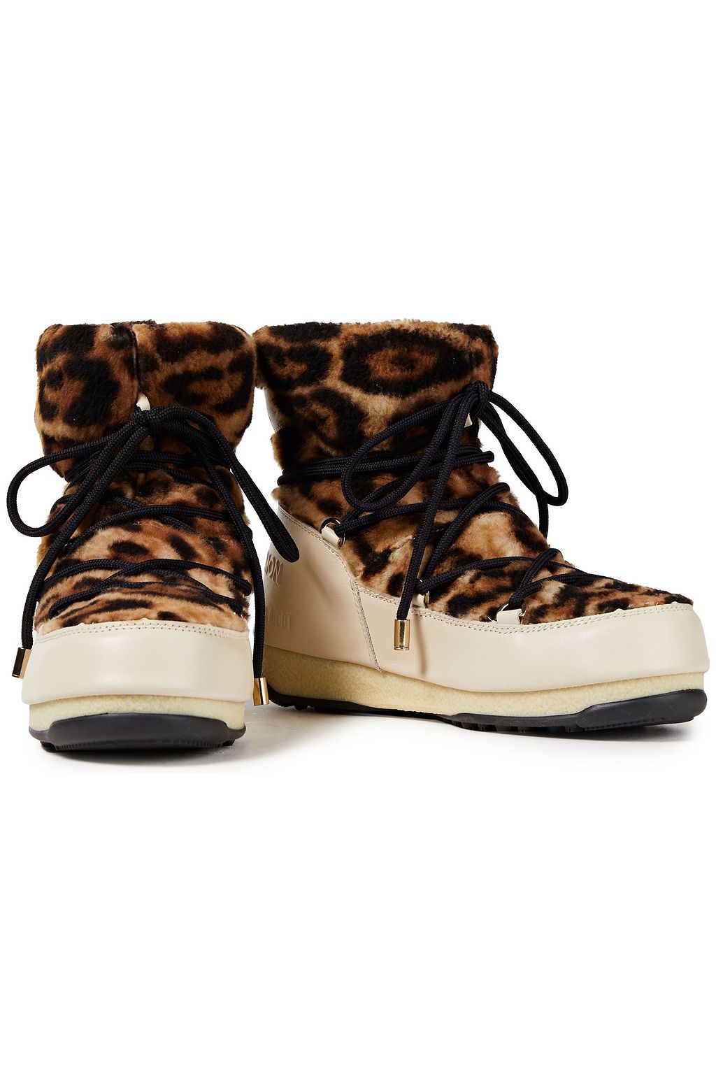 MOON BOOT Lace-up leopard-print shearling and leather snow boots