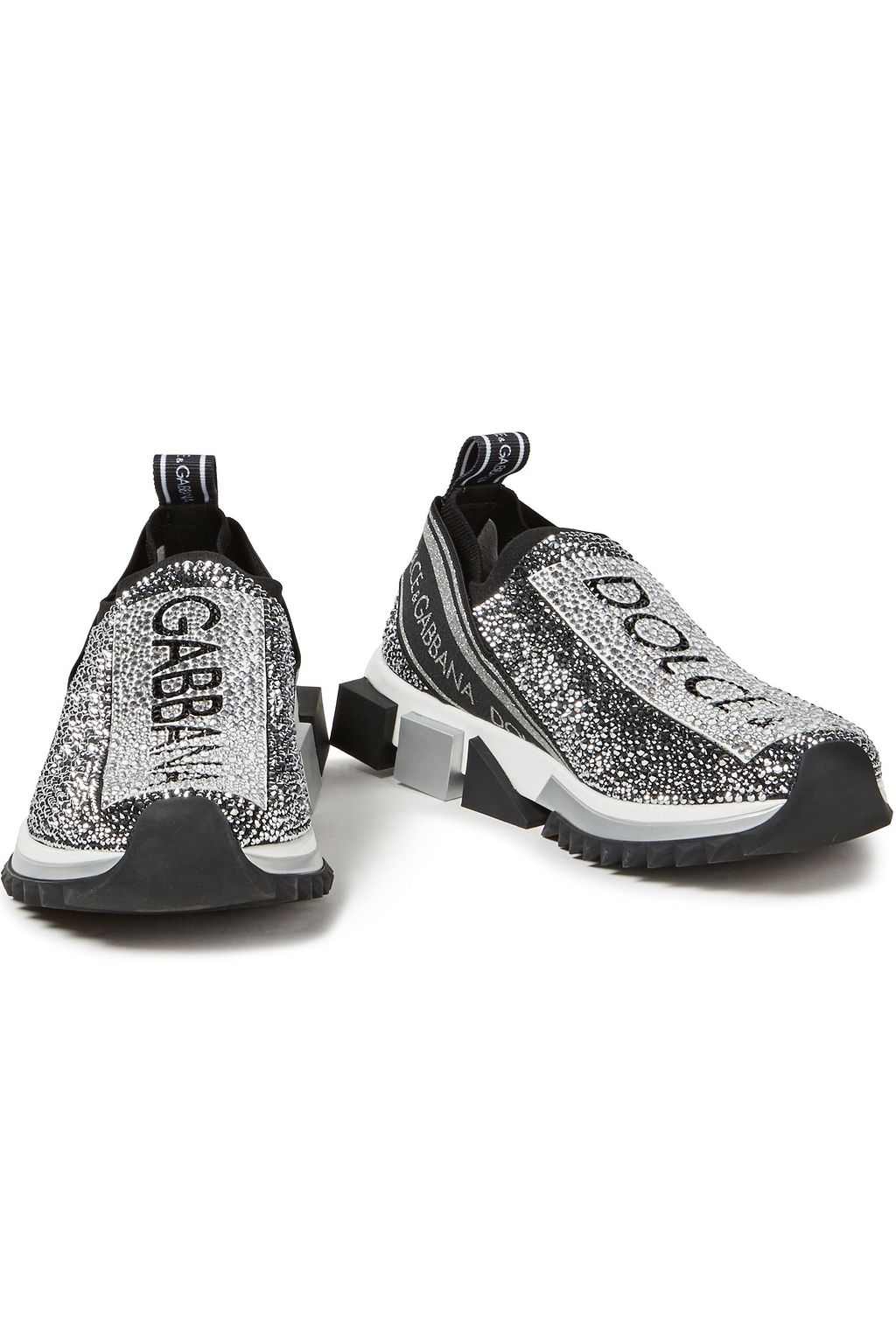 DOLCE&GABBANA Super King crystal-embellished stretch-knit slip-on sneakers