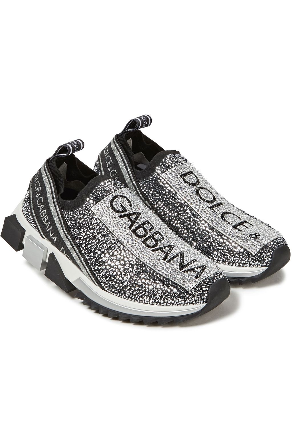 DOLCE&GABBANA Super King crystal-embellished stretch-knit slip-on sneakers