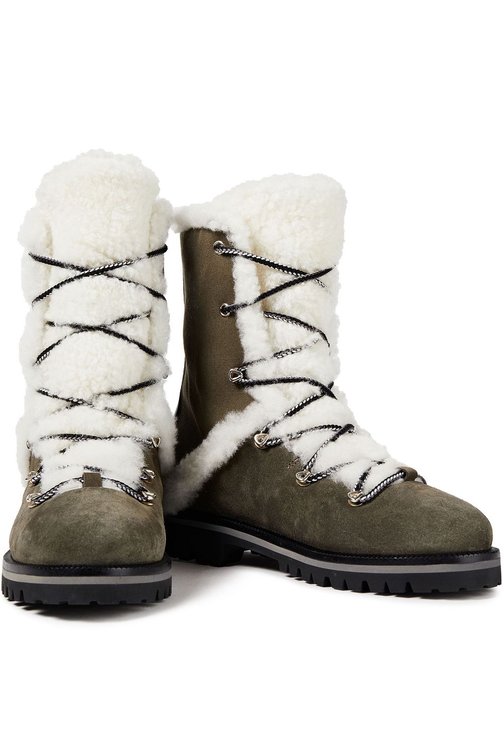YVES SALOMON Lace-up shearling-trimmed cotton-twill and suede snow boots