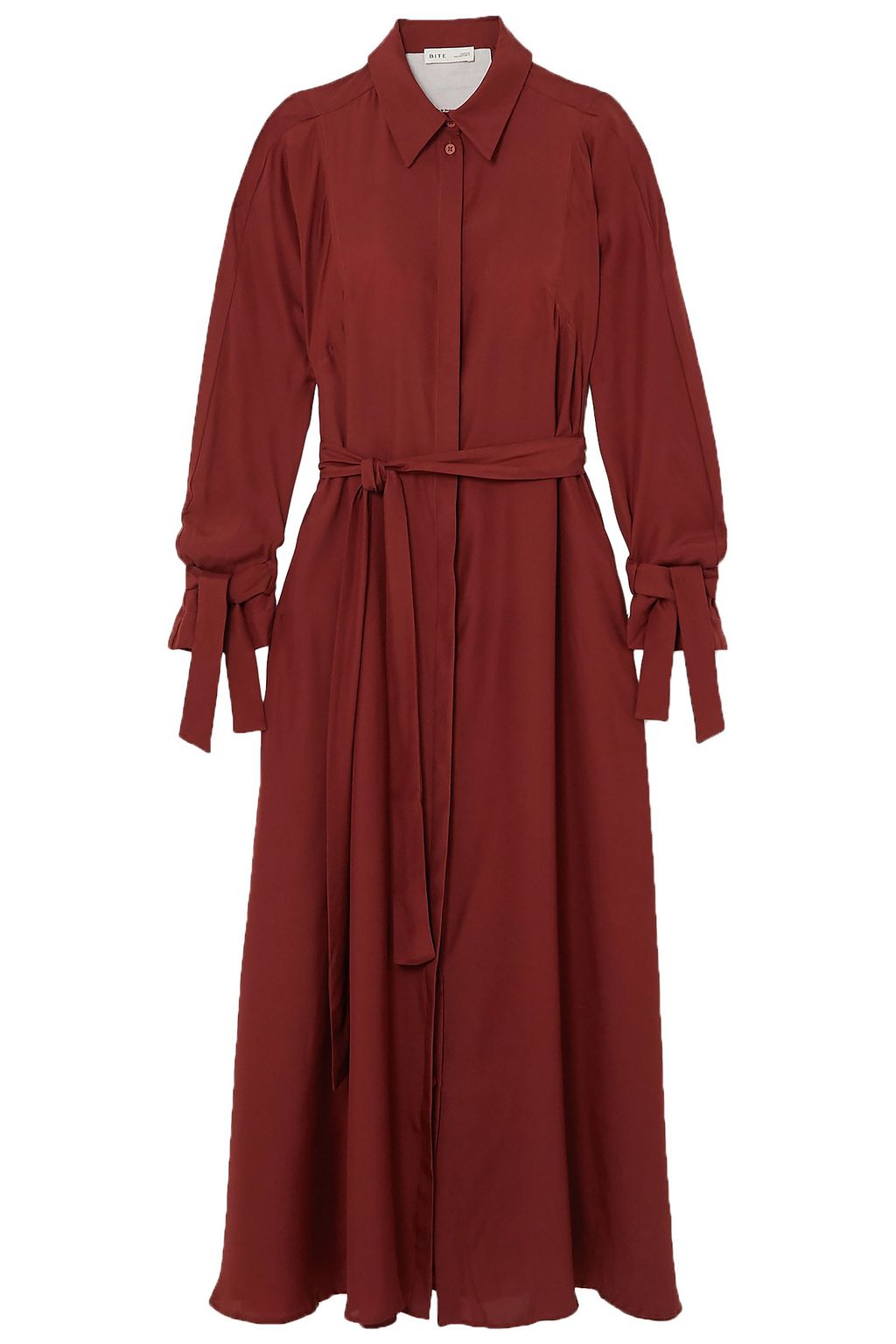 Brick Belted organic silk maxi shirt 