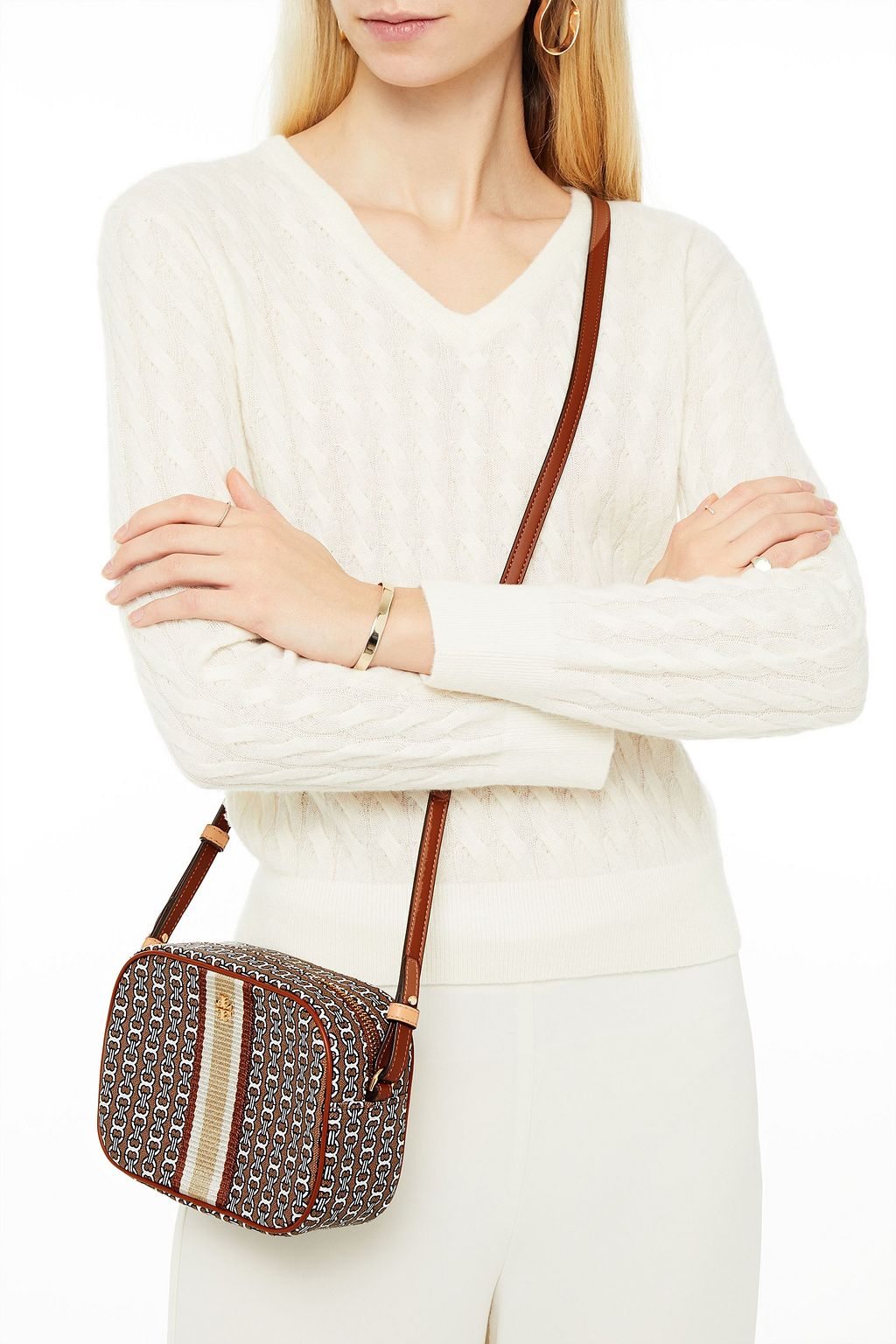 TORY BURCH Gemini Link mini faux leather-trimmed canvas shoulder bag