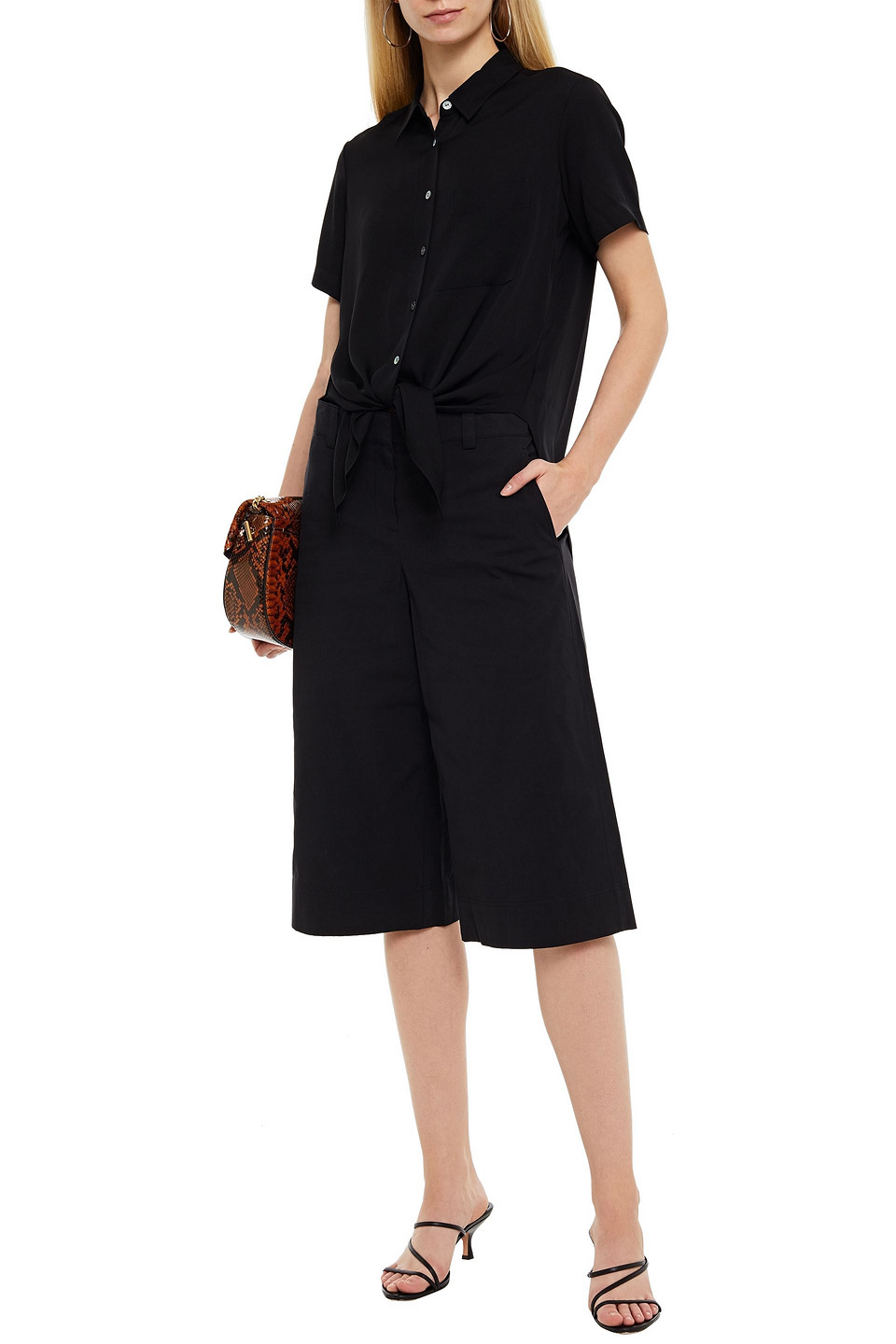 Theory Cotton And Silk-blend Culottes In Black