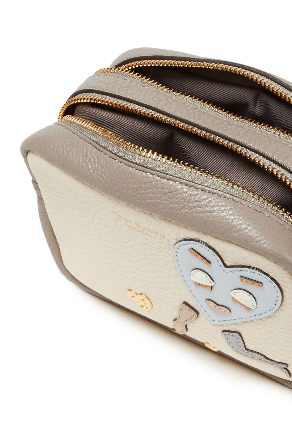 TORY BURCH Appliquéd color-block pebbled-leather shoulder bag