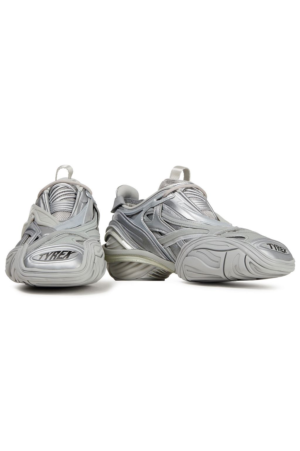 BALENCIAGA Tyrex Sneakers aus Kunstleder, Mesh und Gummi mit Metallic-Effekt und Logoprint