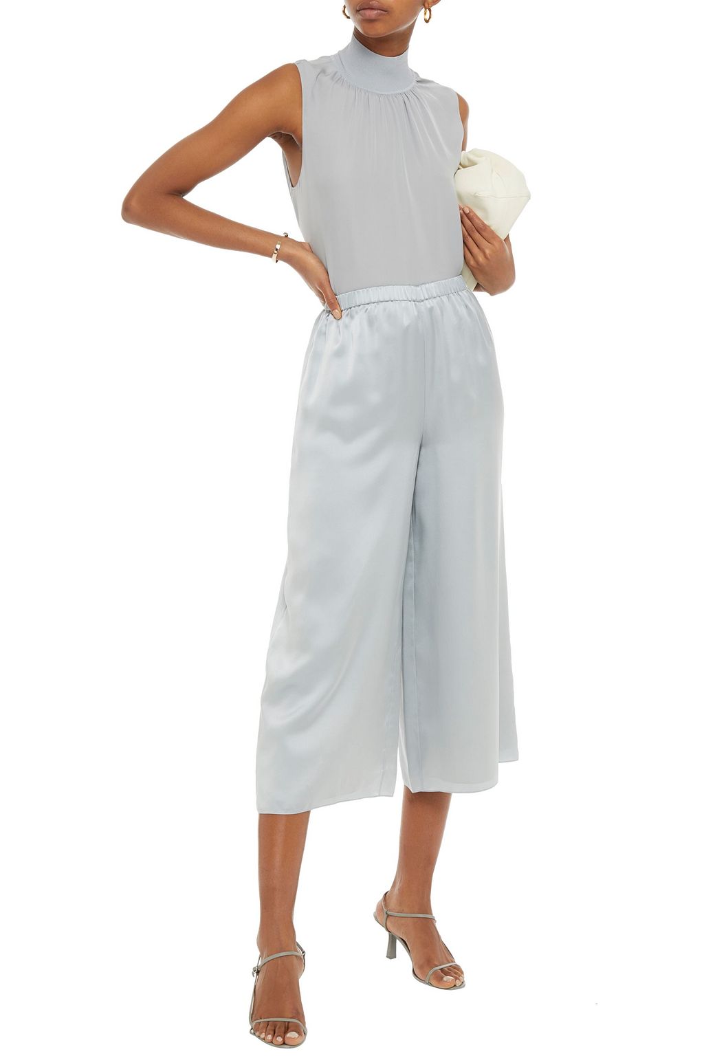 THEORY Gathered washed-silk culottes
