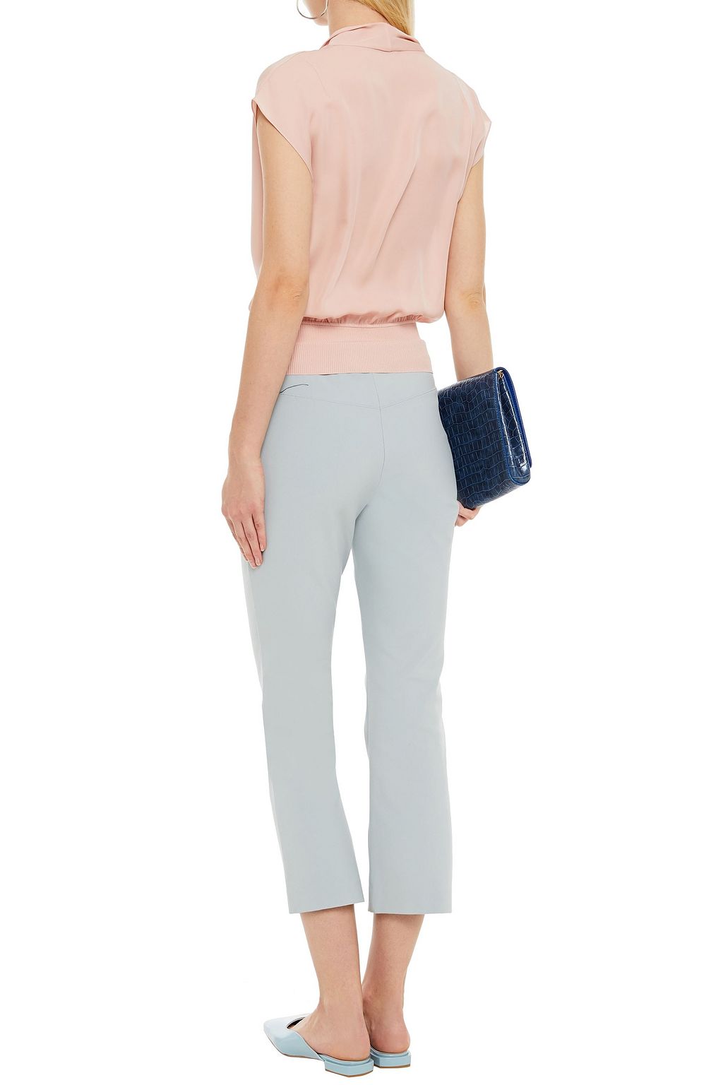 THEORY Cropped brushed cotton-blend cady slim-leg pants