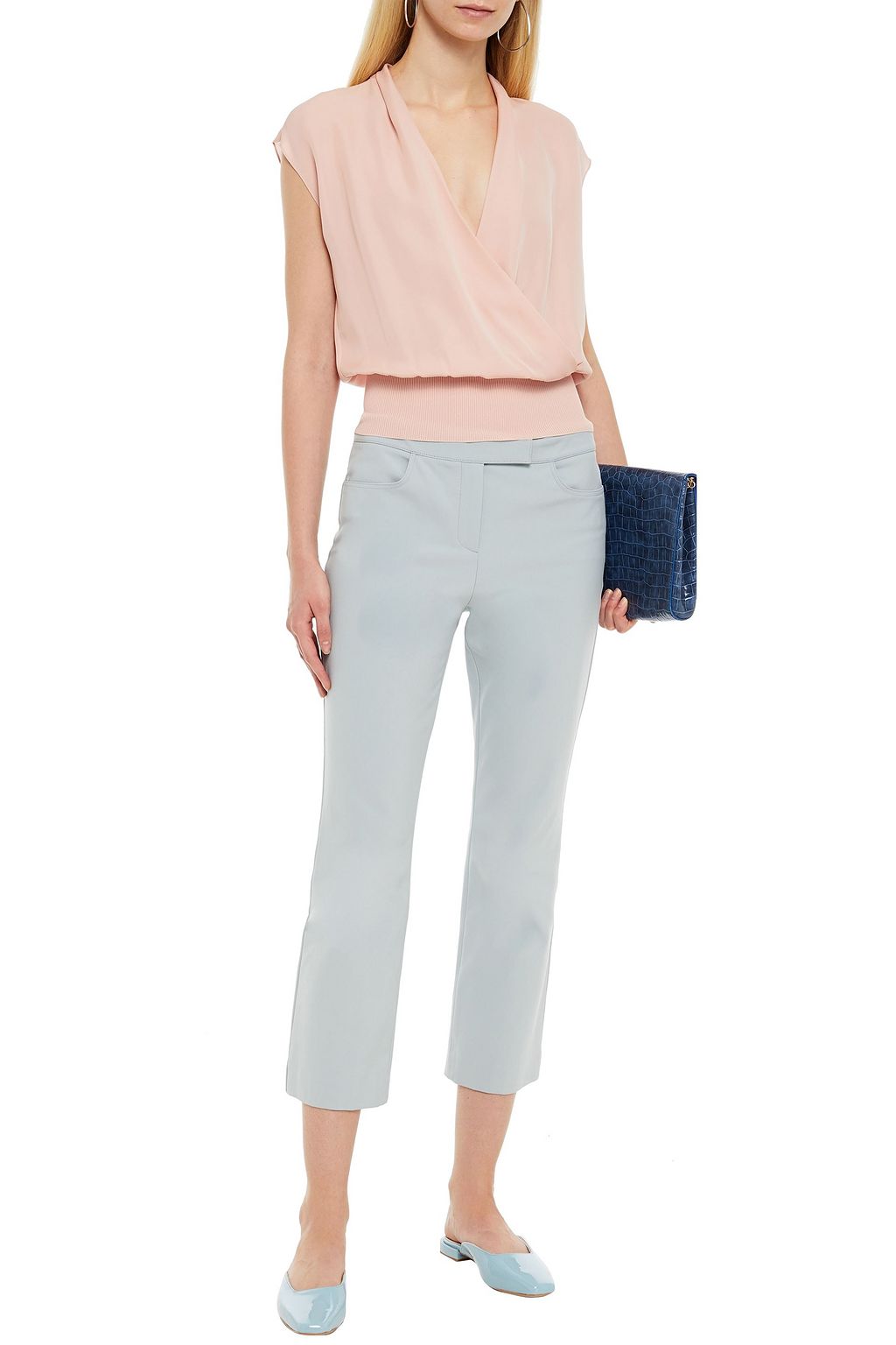 THEORY Cropped brushed cotton-blend cady slim-leg pants