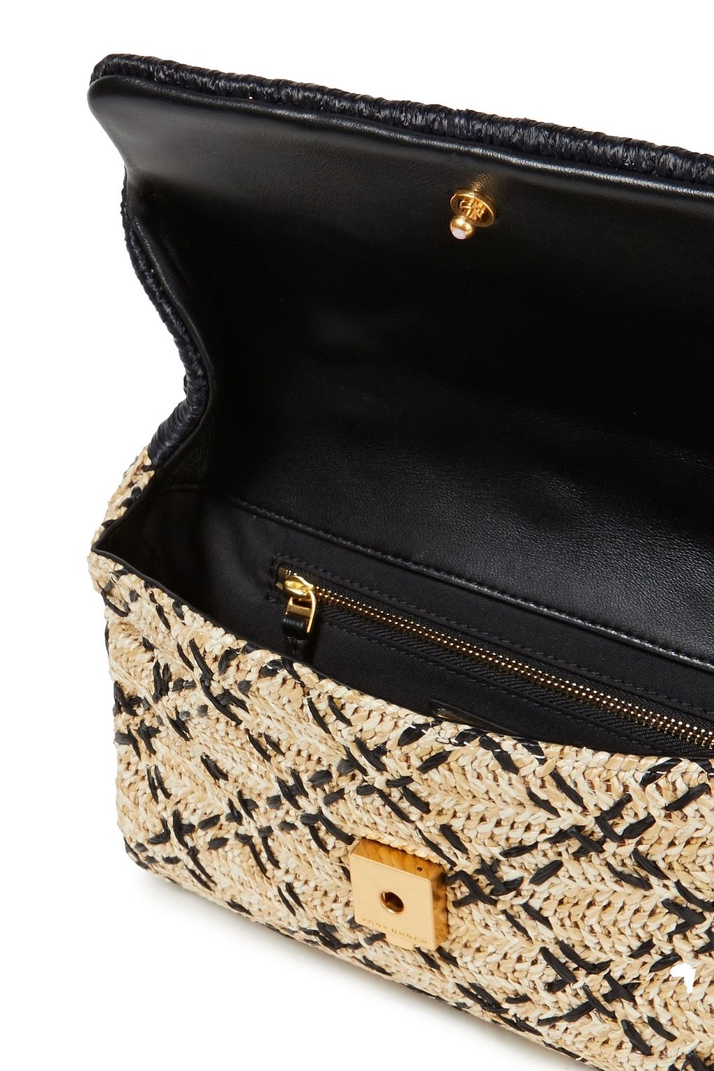 TORY BURCH Fleming embroidered raffia clutch