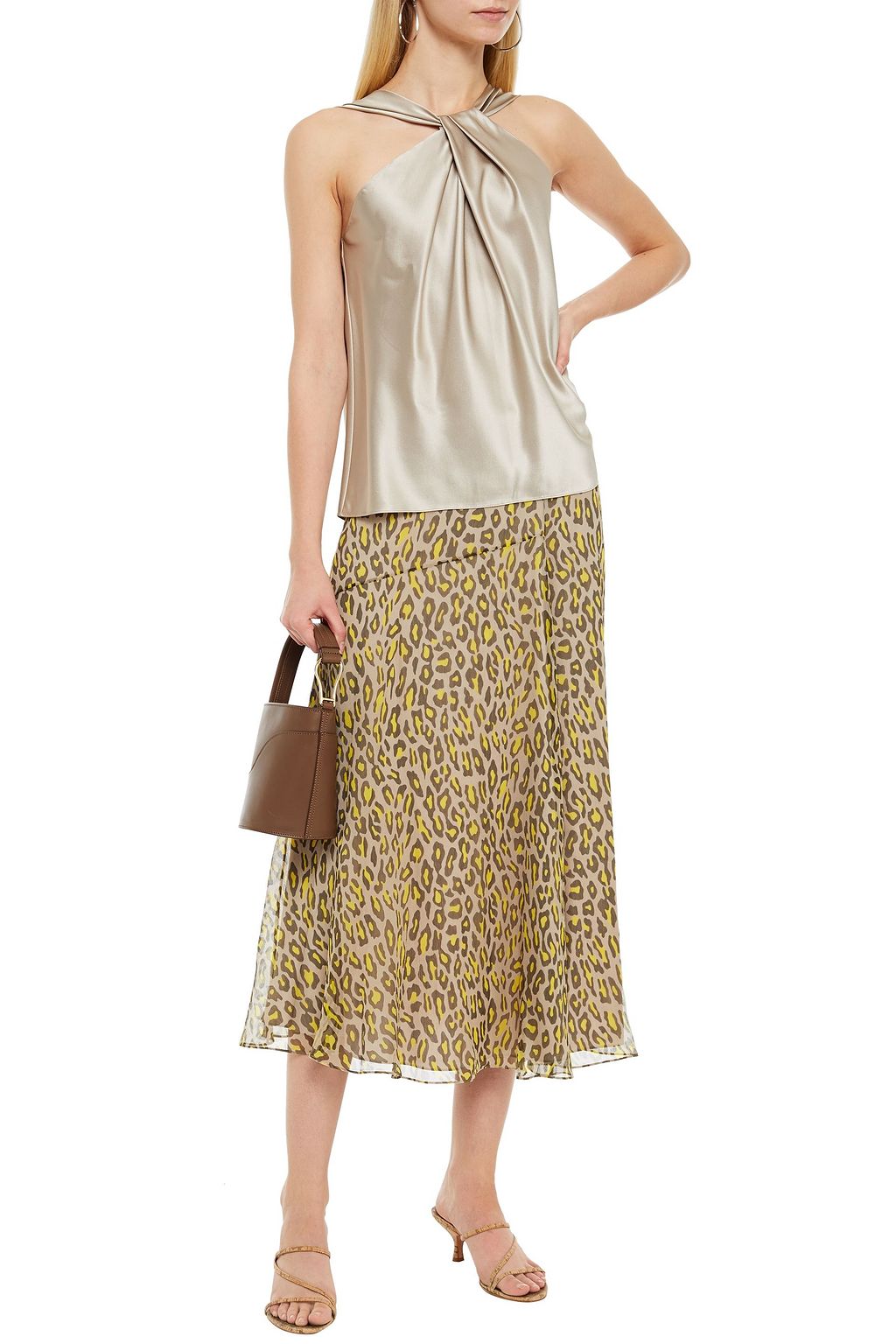 THEORY Leopard-print silk-georgette midi skirt