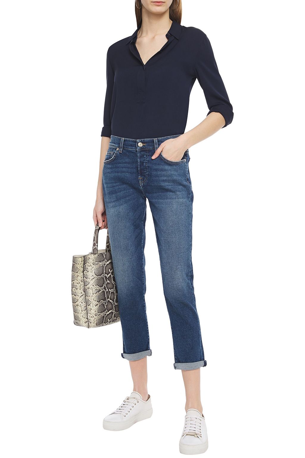 7 FOR ALL MANKIND Cropped mid-rise slim-leg jeans