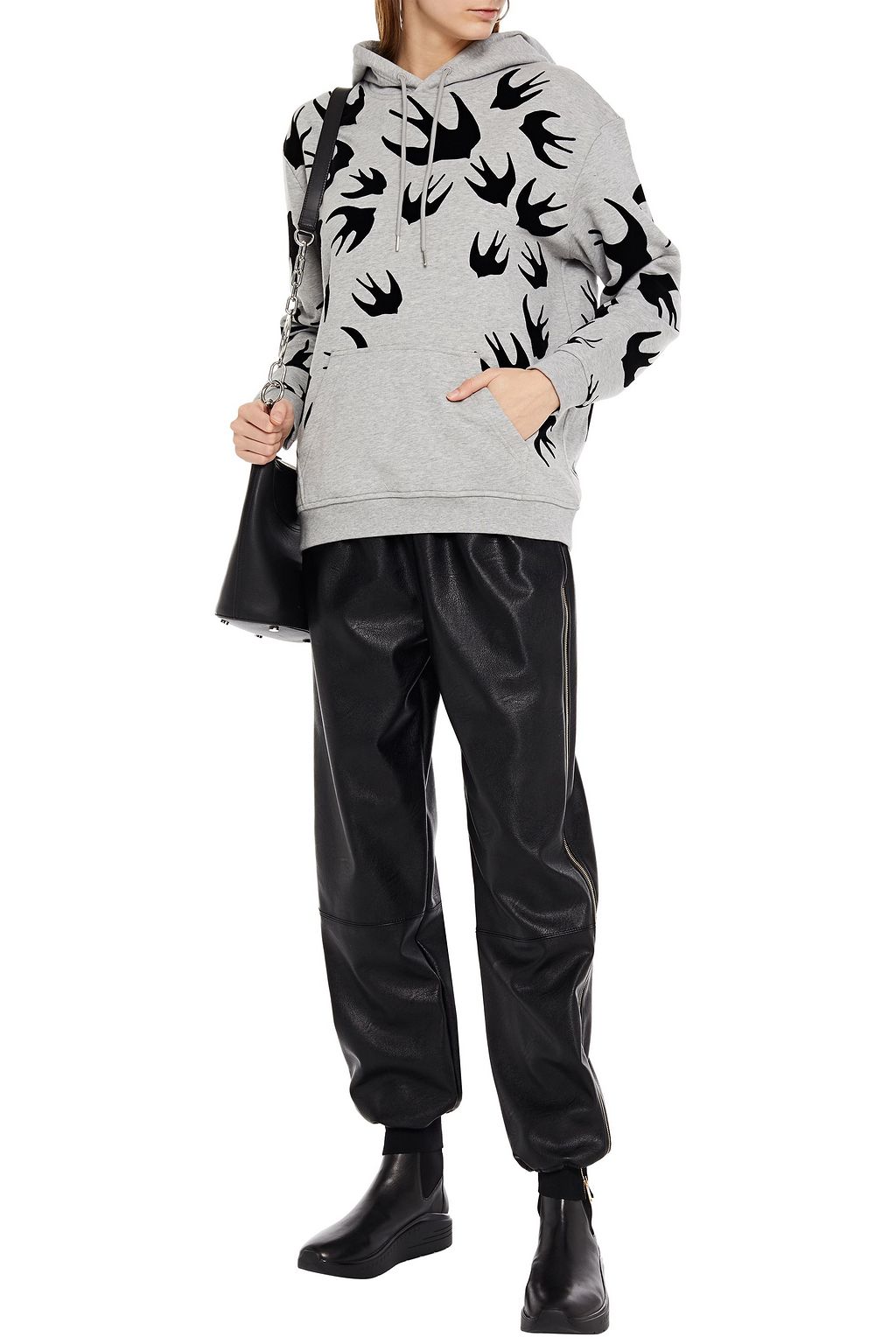 MCQ ALEXANDER MCQUEEN Flocked French cotton-terry hoodie