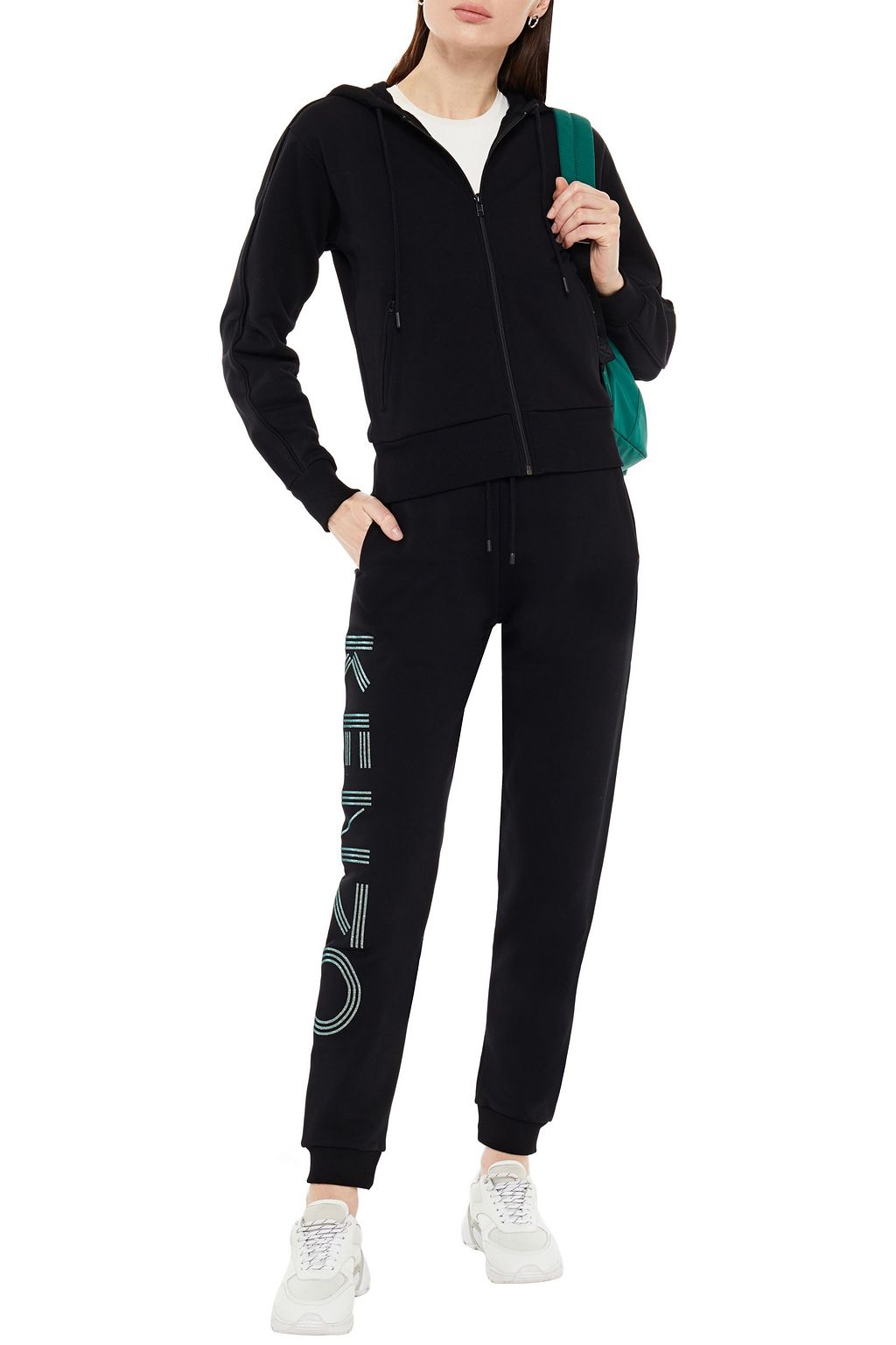 KENZO Glittered printed French cotton-terry track pants