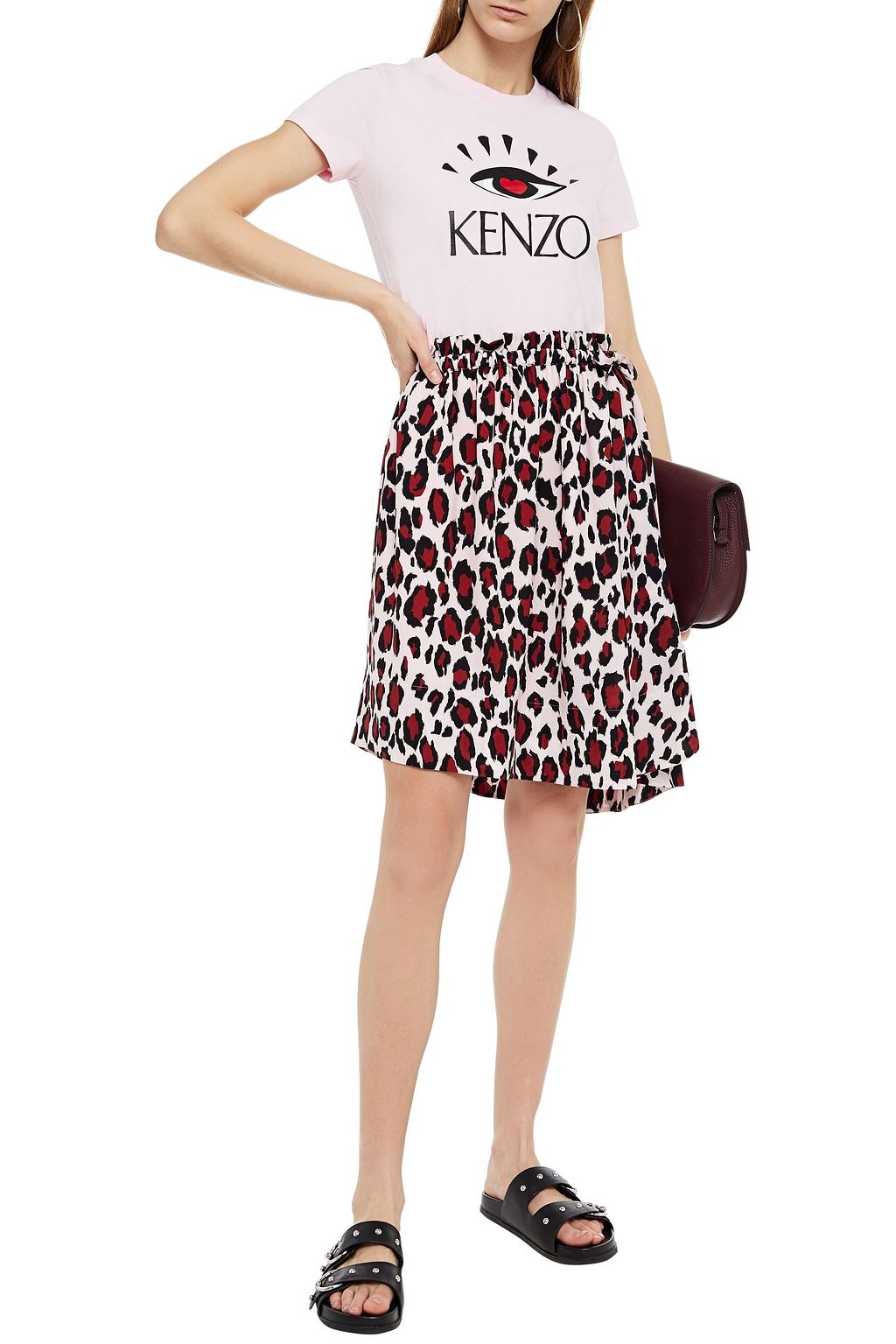KENZO تنورة بتصميم ملموم من الكريب مع نقوش الفهد