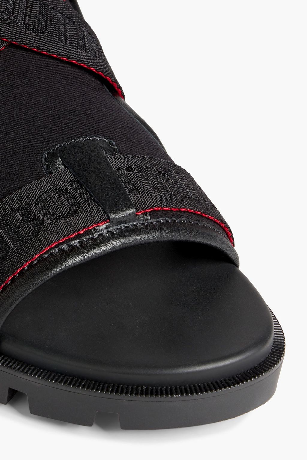 CHRISTIAN LOUBOUTIN Velcrissimo monogram-trimmed neoprene and leather sandals