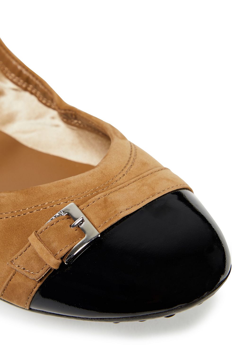 TOD'S Patent leather-trimmed suede ballet flats