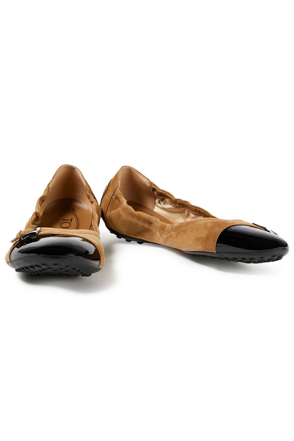 TOD'S Patent leather-trimmed suede ballet flats