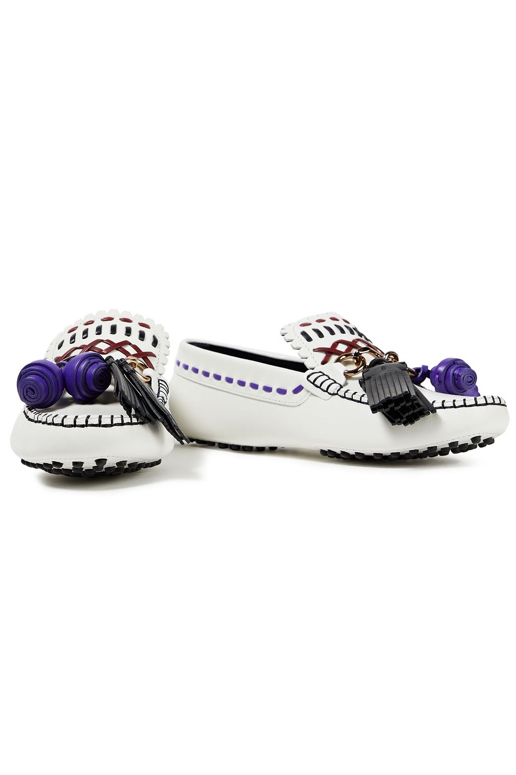 TOD'S Embellished embroidered leather loafers