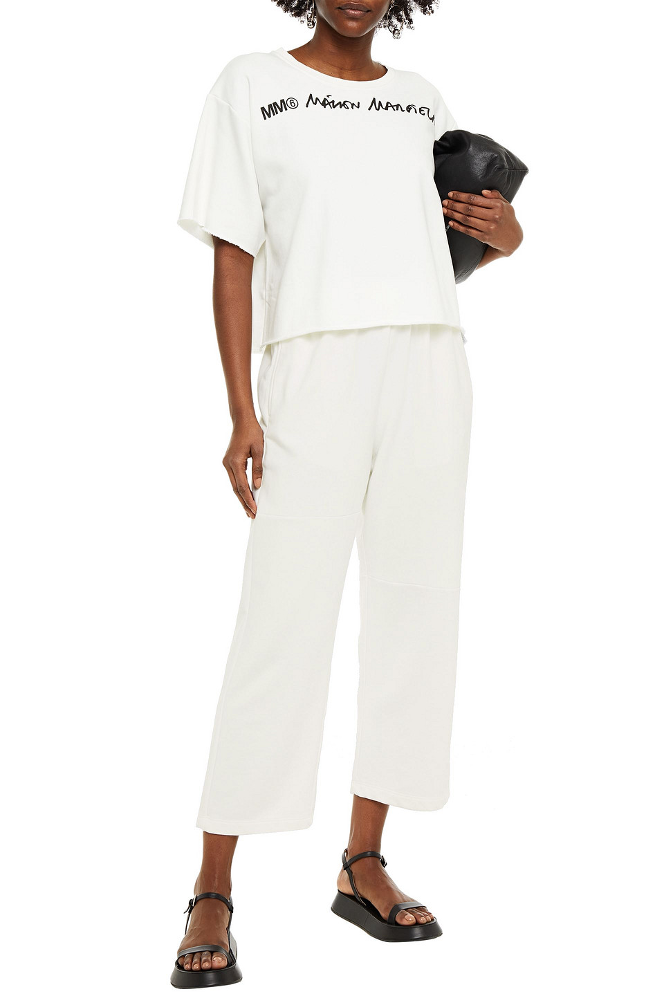 Click to view more detailed imagery on our partner's website Mm6 Maison Margiela Cropped French Cotton-blend Terry Track Pants In Ivory