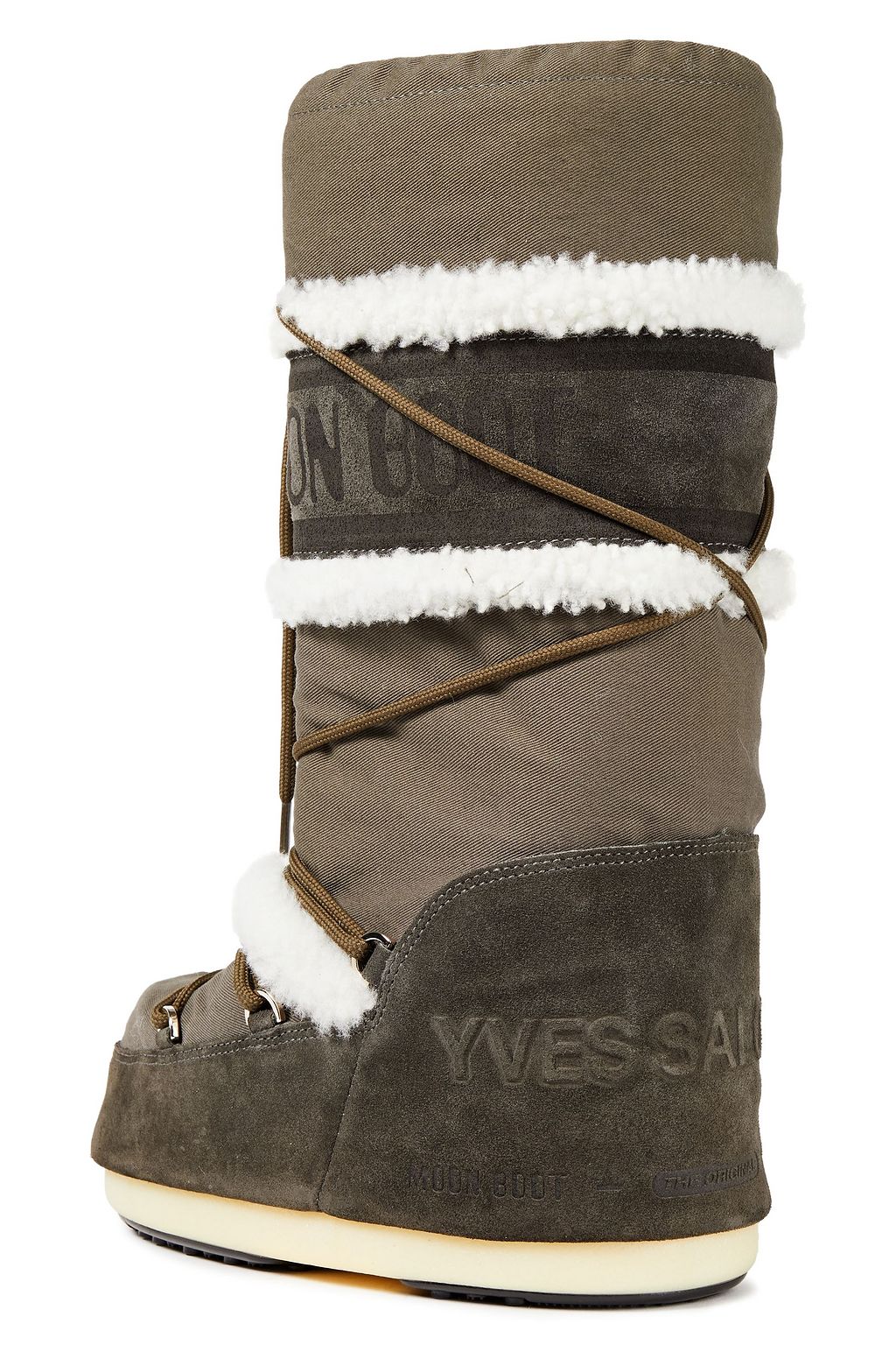 MOON BOOT Lace-up shearling-trimmed cotton-twill and suede snow boots