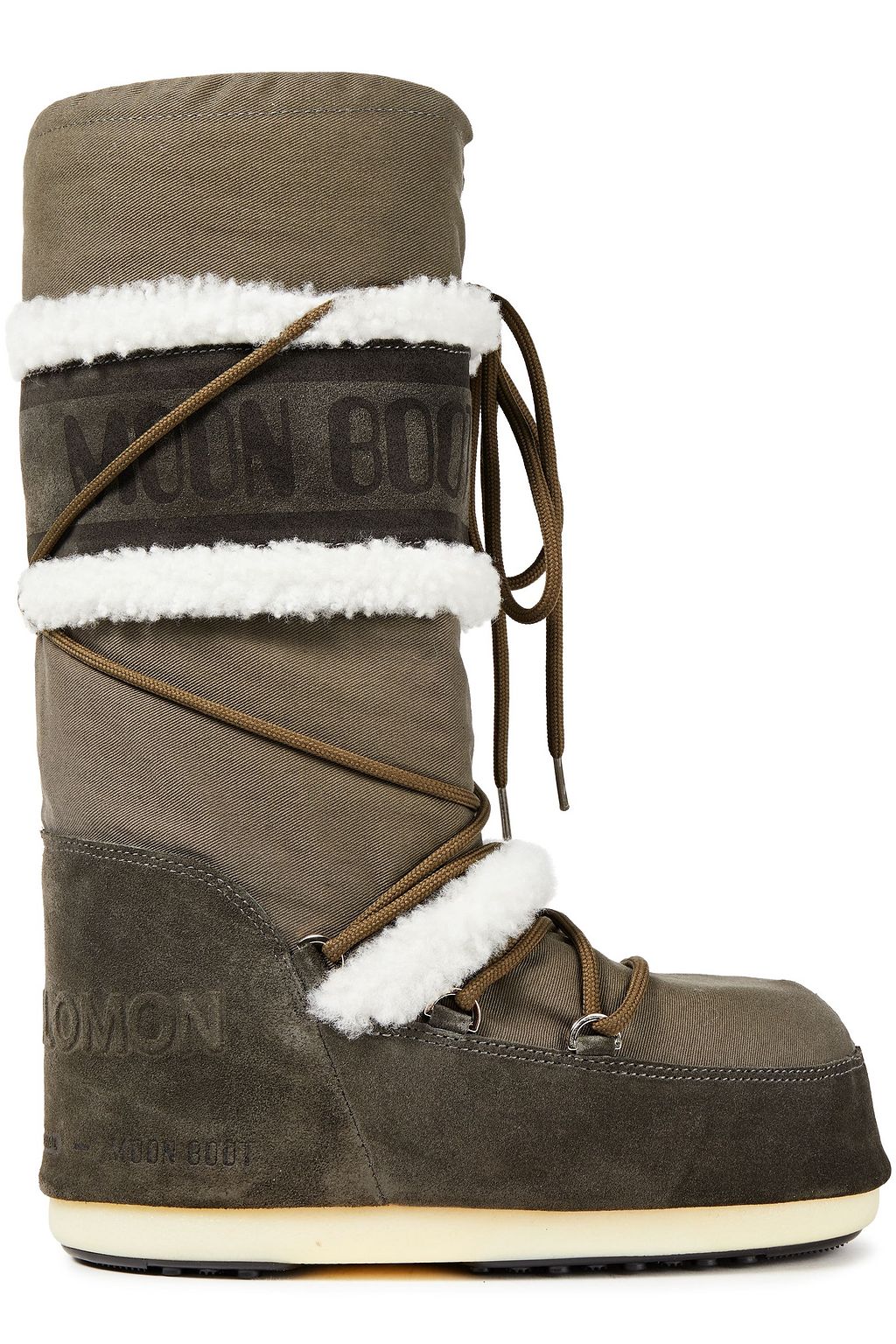 MOON BOOT Lace-up shearling-trimmed cotton-twill and suede snow boots