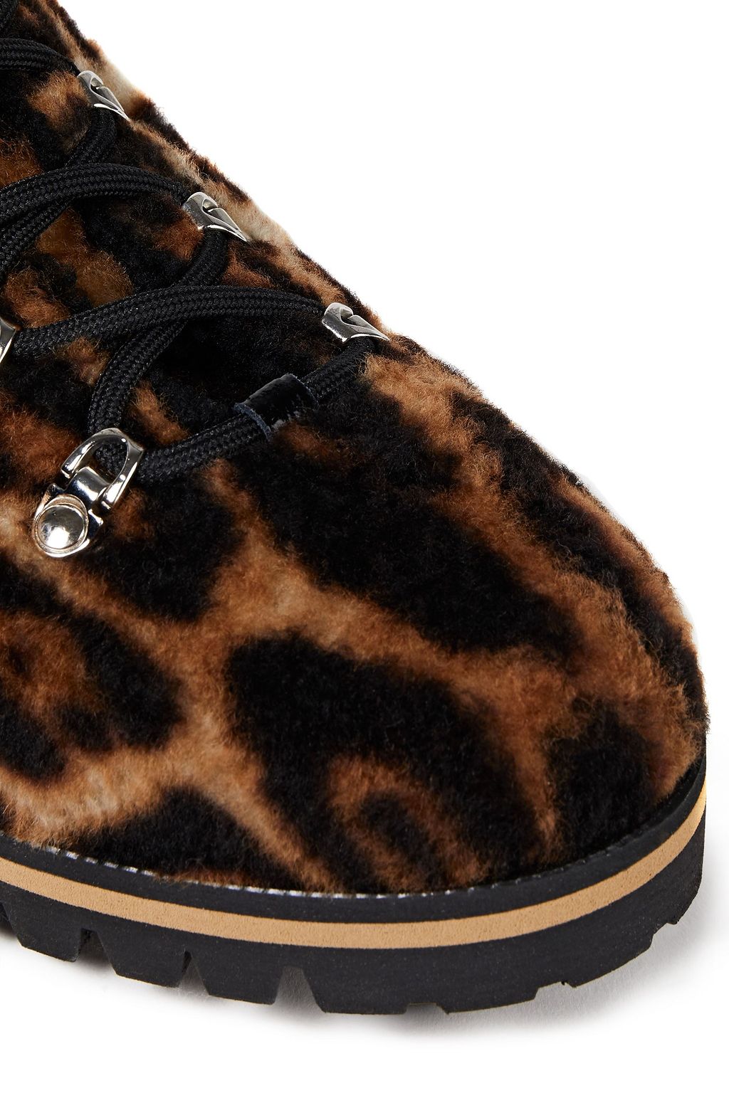 YVES SALOMON Lace-up shearling-trimmed leather and printed suede ankle boots