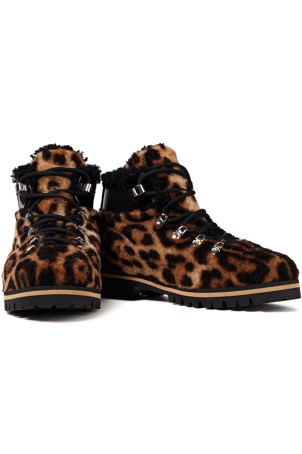 YVES SALOMON Lace-up shearling-trimmed leather and printed suede ankle boots