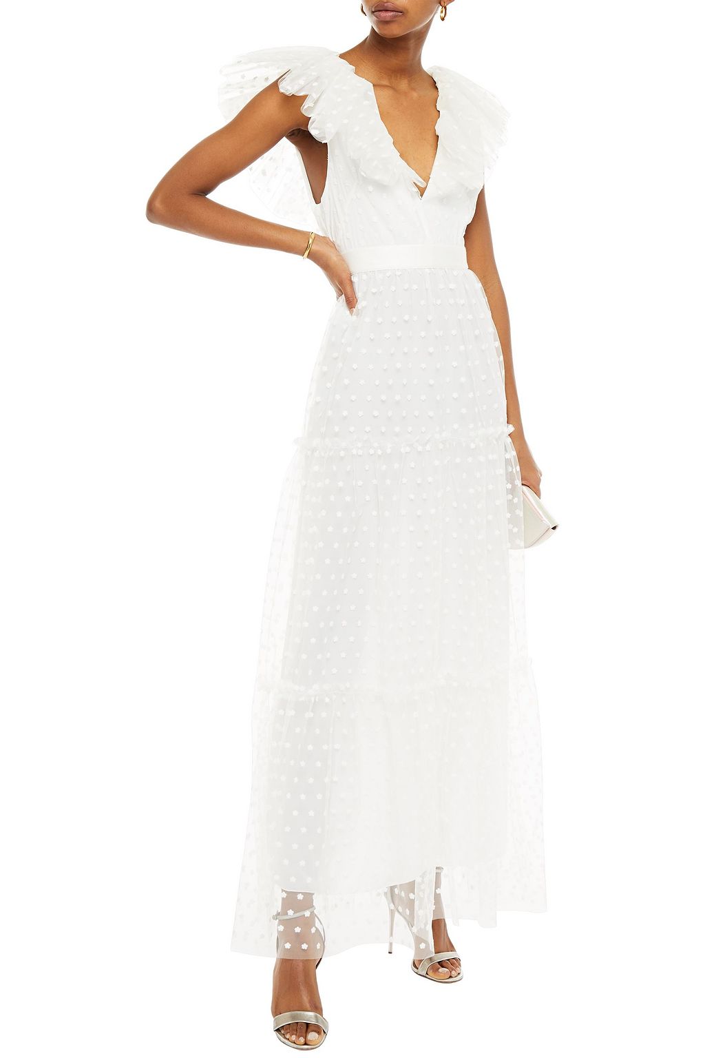 PHILOSOPHY DI LORENZO SERAFINI Embroidered ruffled tulle maxi dress