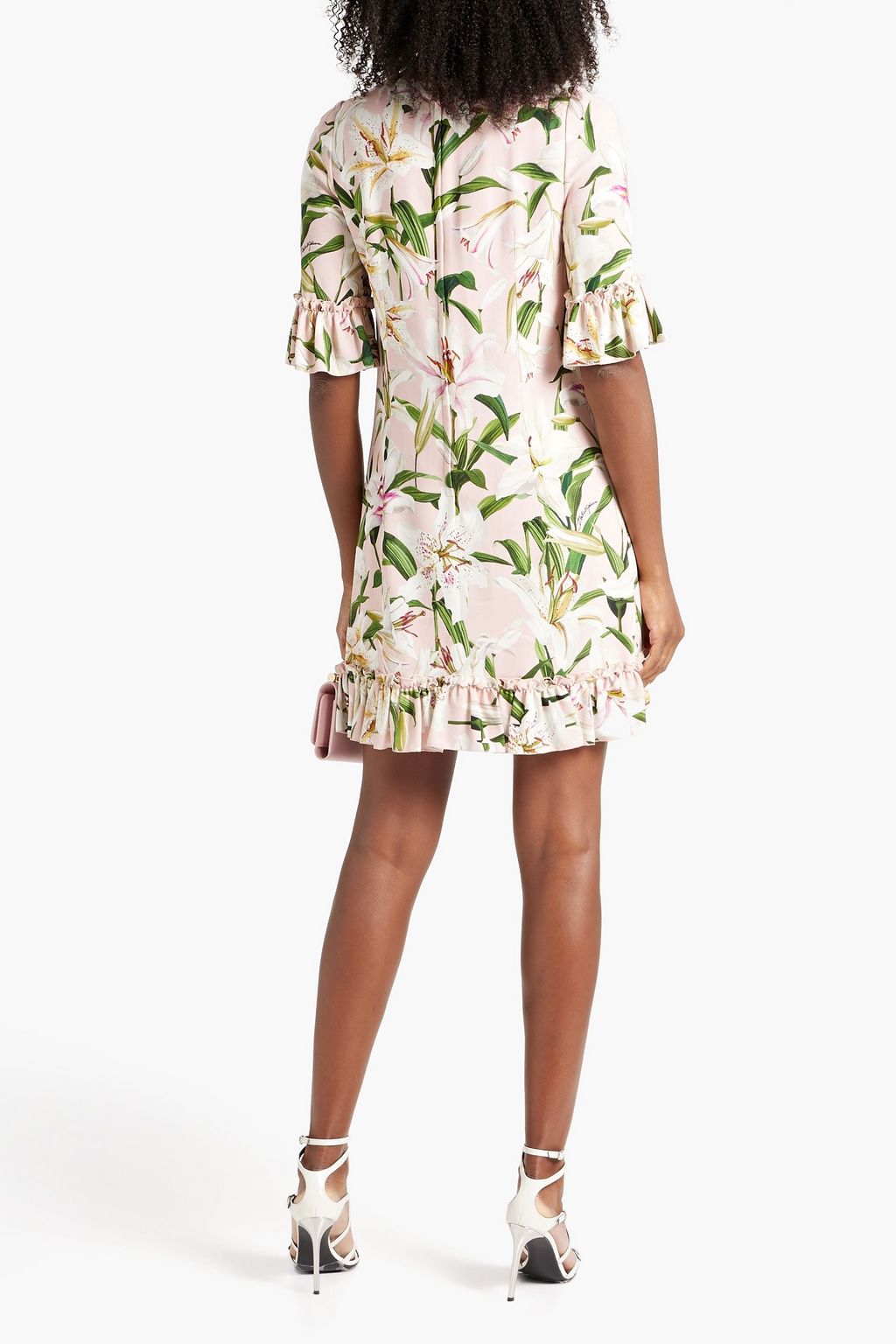 DOLCE&GABBANA クレープ ミニワンピース ラッフル付き フローラルプリント