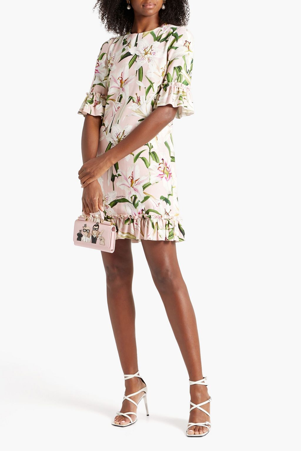 DOLCE&GABBANA クレープ ミニワンピース ラッフル付き フローラルプリント