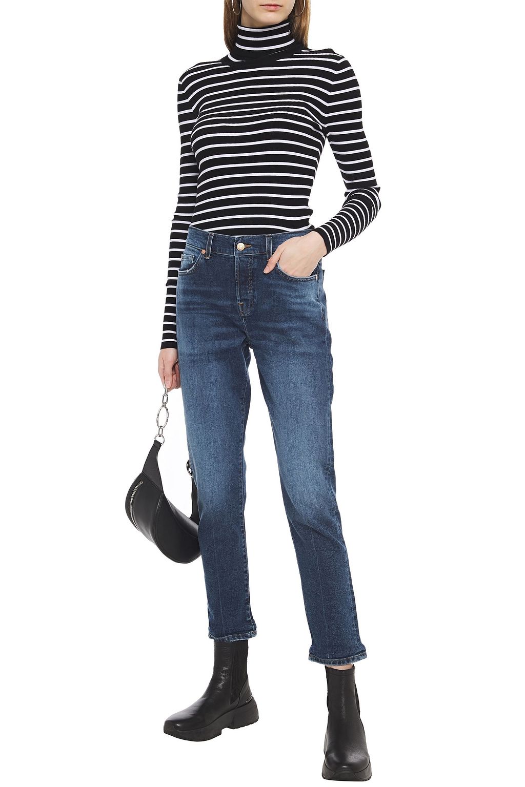 7 FOR ALL MANKIND Asher cropped embroidered mid-rise boyfriend jeans