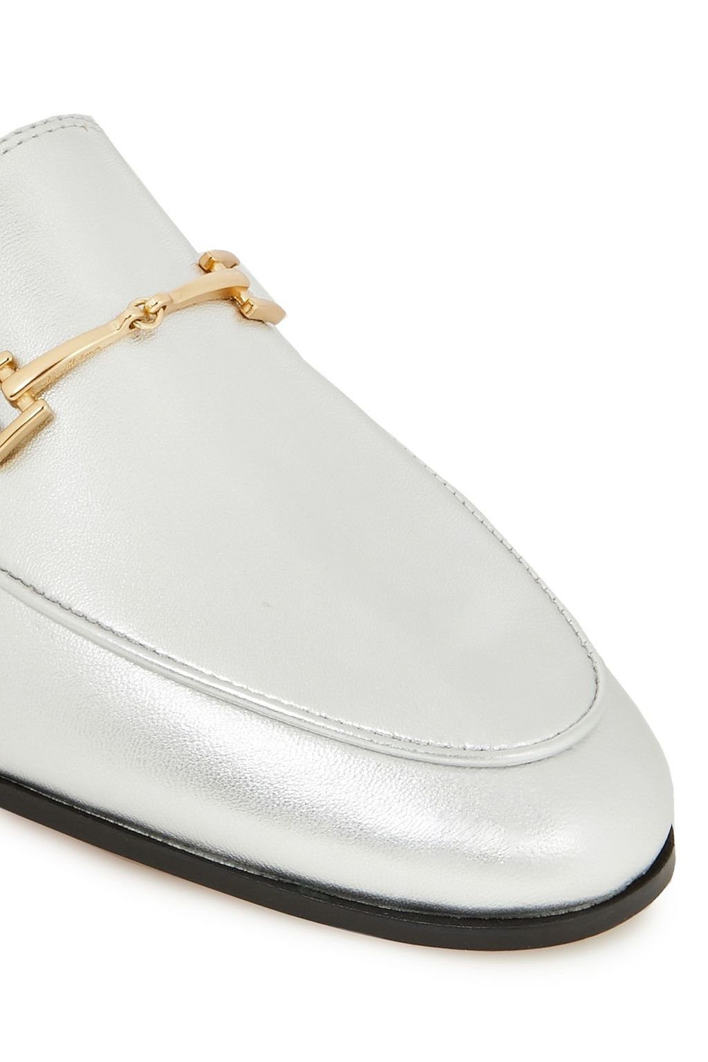 SAM EDELMAN Loraine embellished metallic leather collapsible-heel loafers