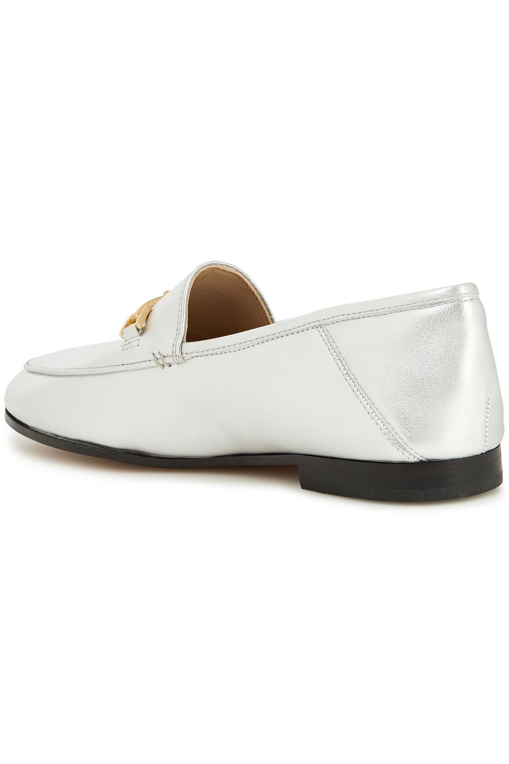SAM EDELMAN Loraine embellished metallic leather collapsible-heel loafers