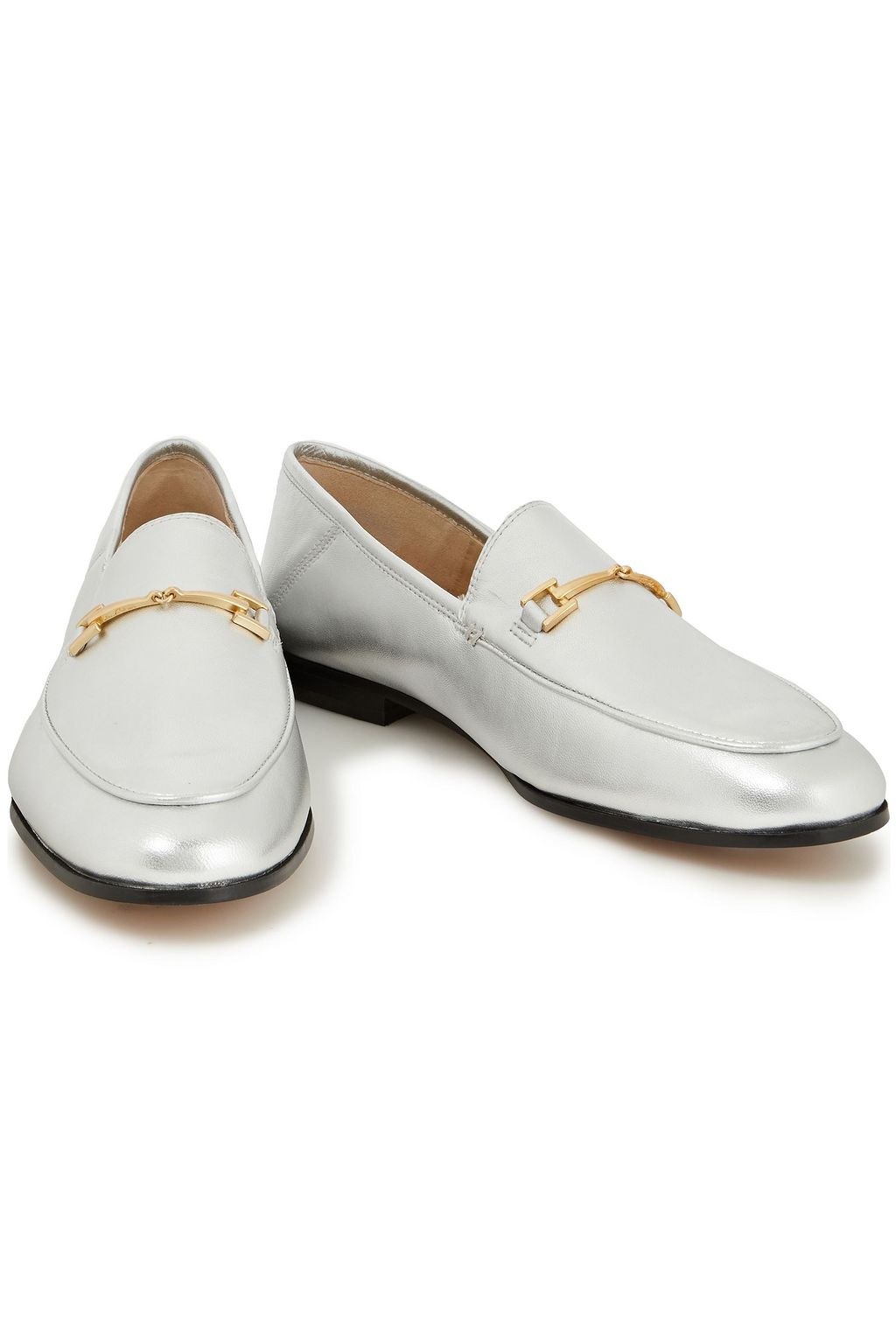 SAM EDELMAN Loraine embellished metallic leather collapsible-heel loafers