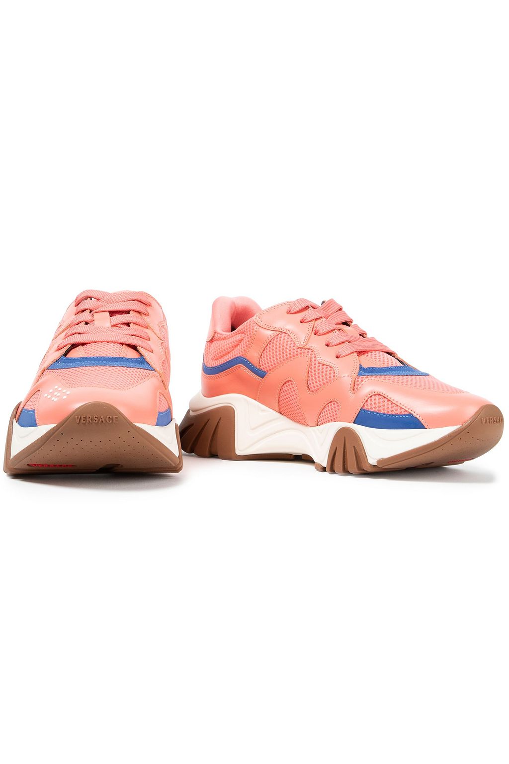 VERSACE Paneled leather and mesh sneakers