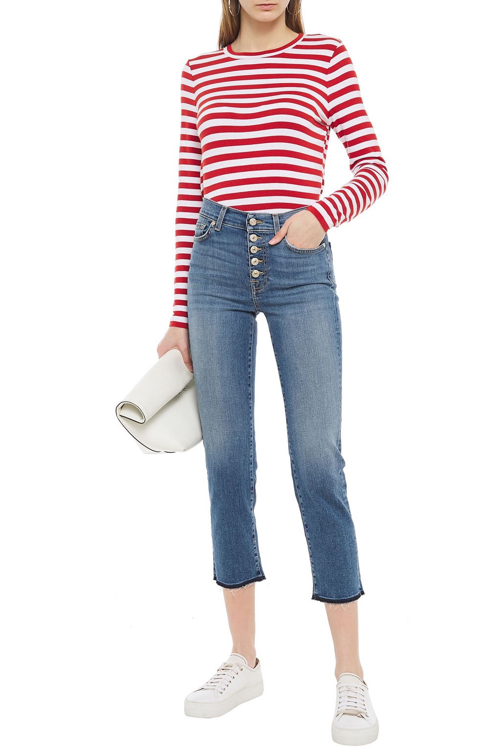 7 FOR ALL MANKIND The Straight cropped distressed high-rise straight-leg jeans
