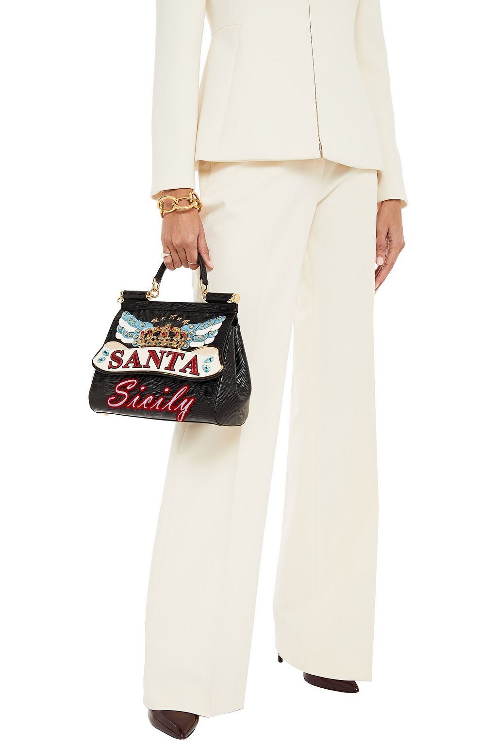 DOLCE&GABBANA Embellished lizard-effect leather tote