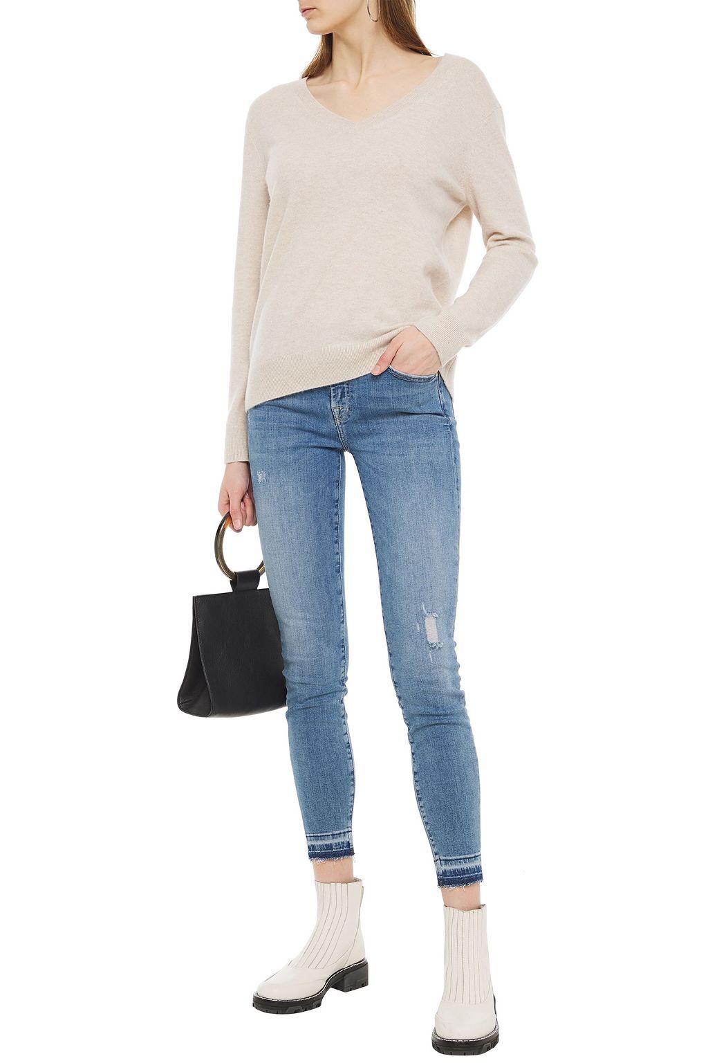 7 FOR ALL MANKIND The Skinny cropped distressed mid-rise skinny jeans