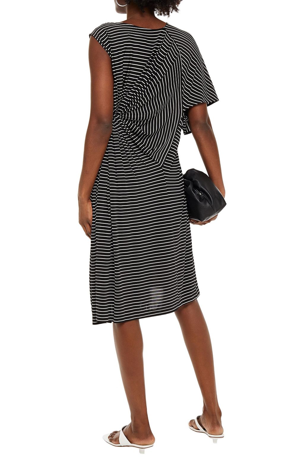 MM6 MAISON MARGIELA One-sleeve gathered striped cotton-jersey midi dress