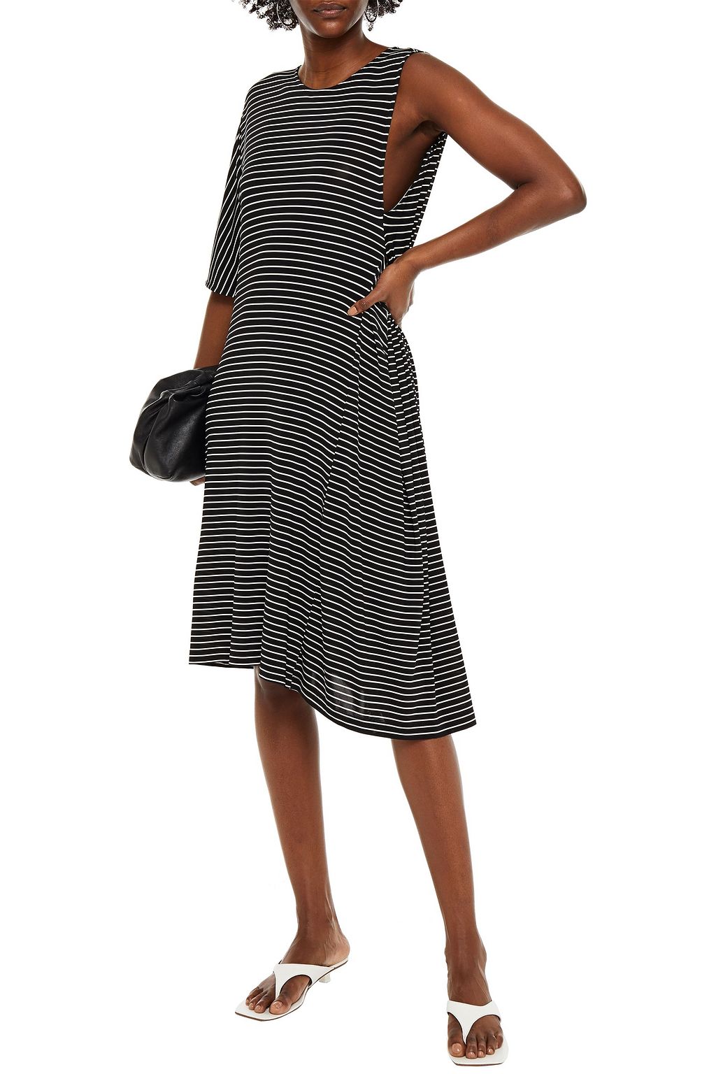 MM6 MAISON MARGIELA One-sleeve gathered striped cotton-jersey midi dress