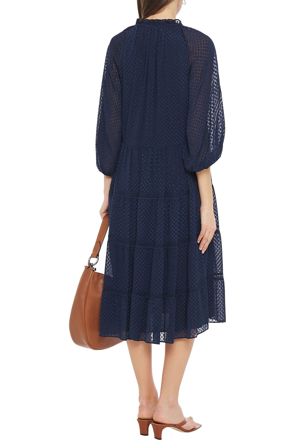 ALICE + OLIVIA Tiered metallic fil coupé crepe de chine midi dress