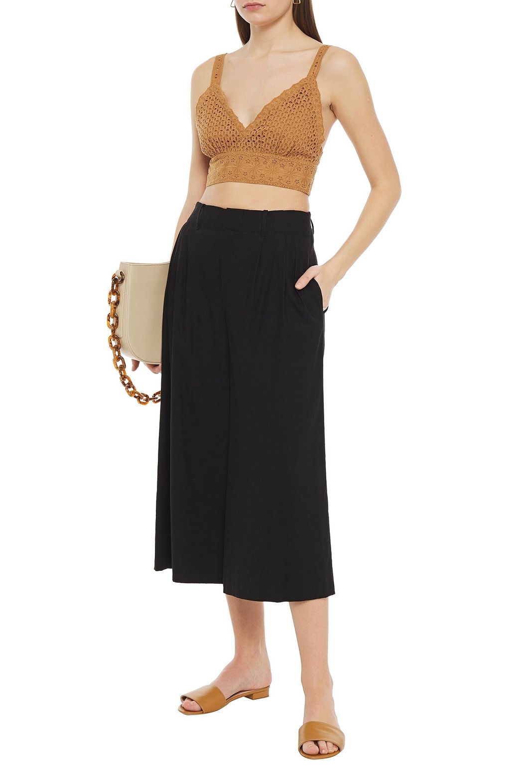 ALICE + OLIVIA Cropped linen-blend culottes