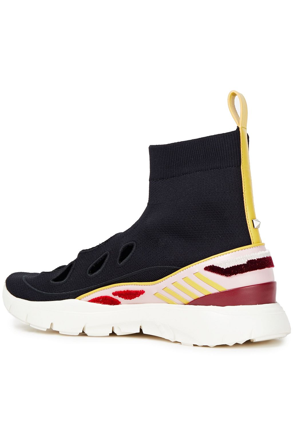 VALENTINO GARAVANI High-Top-Sneakers aus Stretch-Strick mit Lederbesatz und Cut-outs